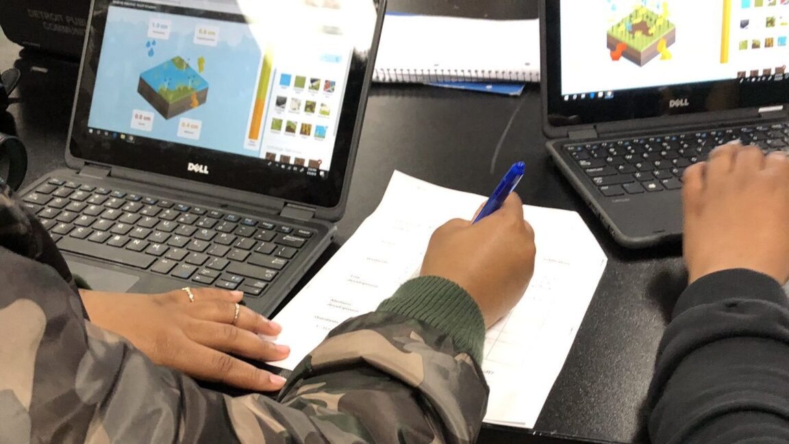 Close up image of students at Knowles Teacher Initiative working on project